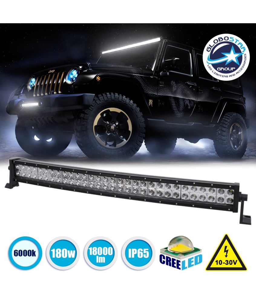 GloboStar® 85471 PRO Series Μπάρα Καμπυλωτή - Curved για Αυτοκίνητα & Φορτηγά LED CREE XBD 180W 18000lm DC 10-30V Αδιάβροχη IP65 Ψυχρό Λευκό 6000K